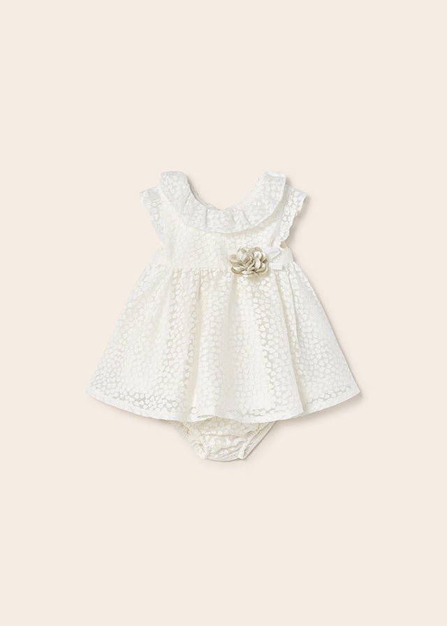 Mayoral Devore dress for newborn girl Natural
