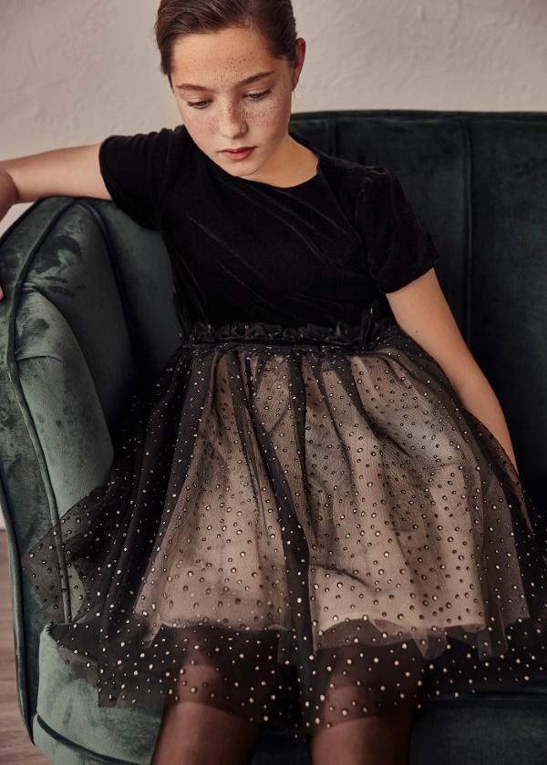 Velvet tulle dress for teen girl - Black