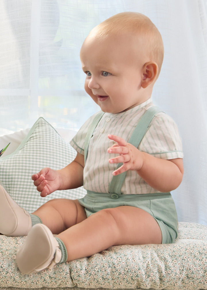 1217 - Shorts with suspenders set for newborn boy - Lagoon - Be Chic