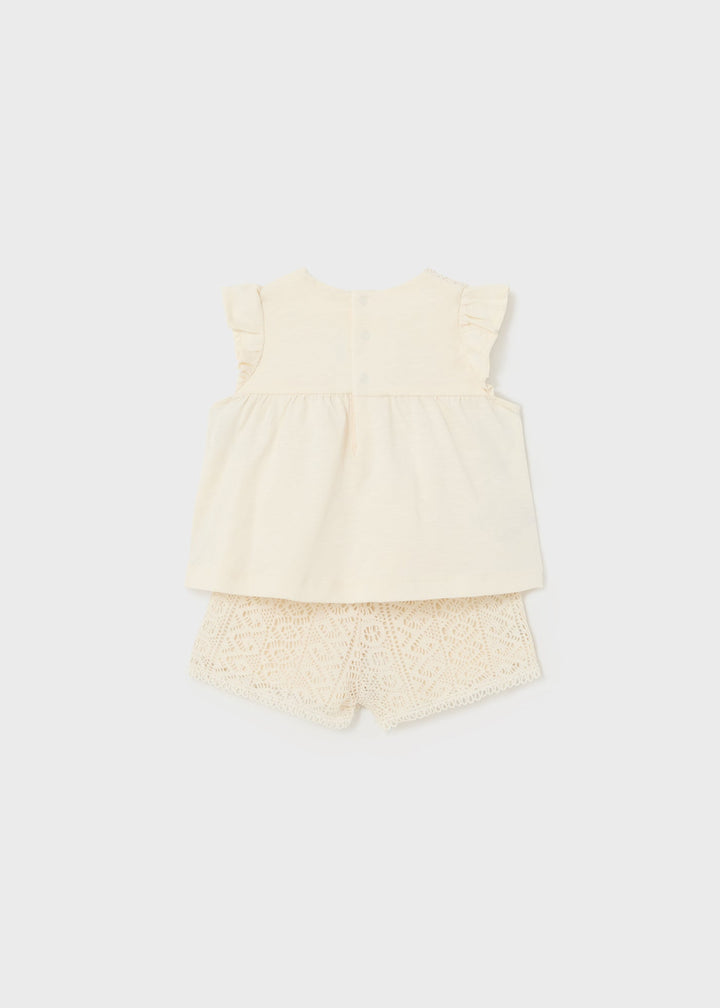 Mayoral Guipure Short Set for girls in chickpea color.