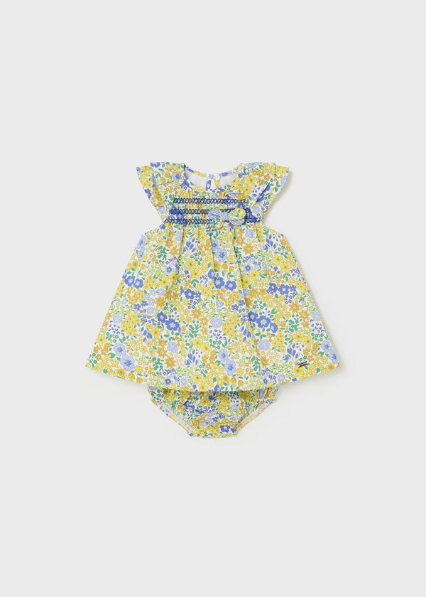 Mayoral Dress with Smock in dandelion for newborn girls.