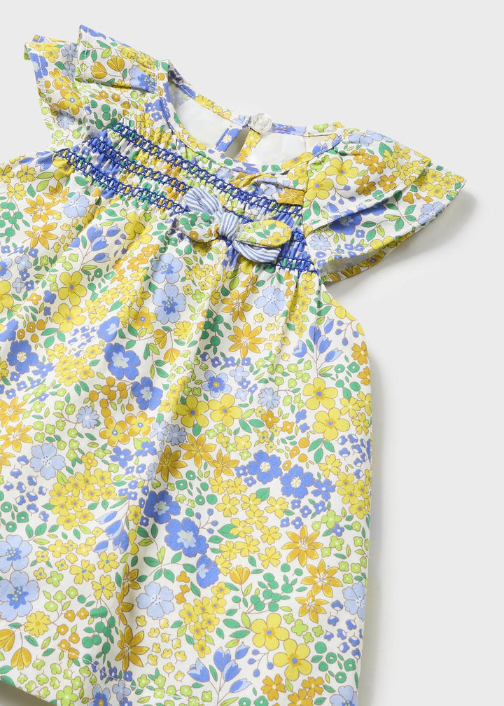 Mayoral Dress with Smock in dandelion for newborn girls.