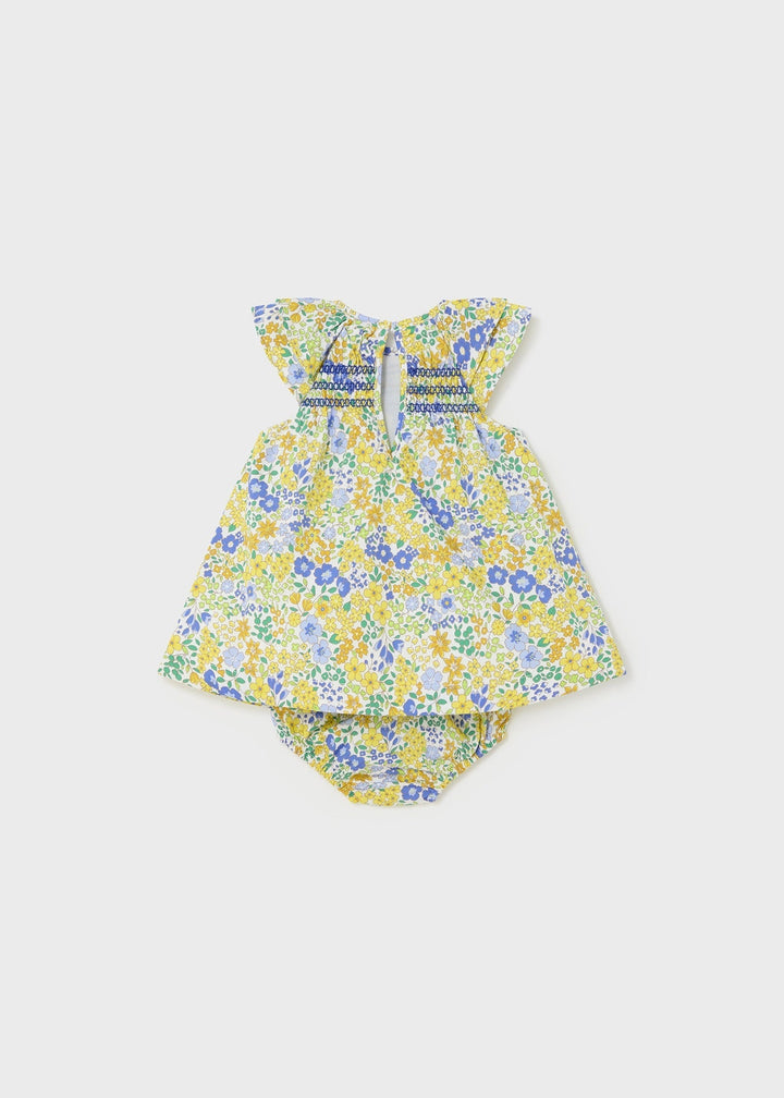 Mayoral Dress with Smock in dandelion for newborn girls.