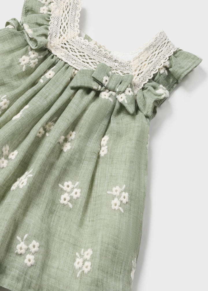1827 - Embroidered dress for newborn girl - Eucalyptus - Be Chic