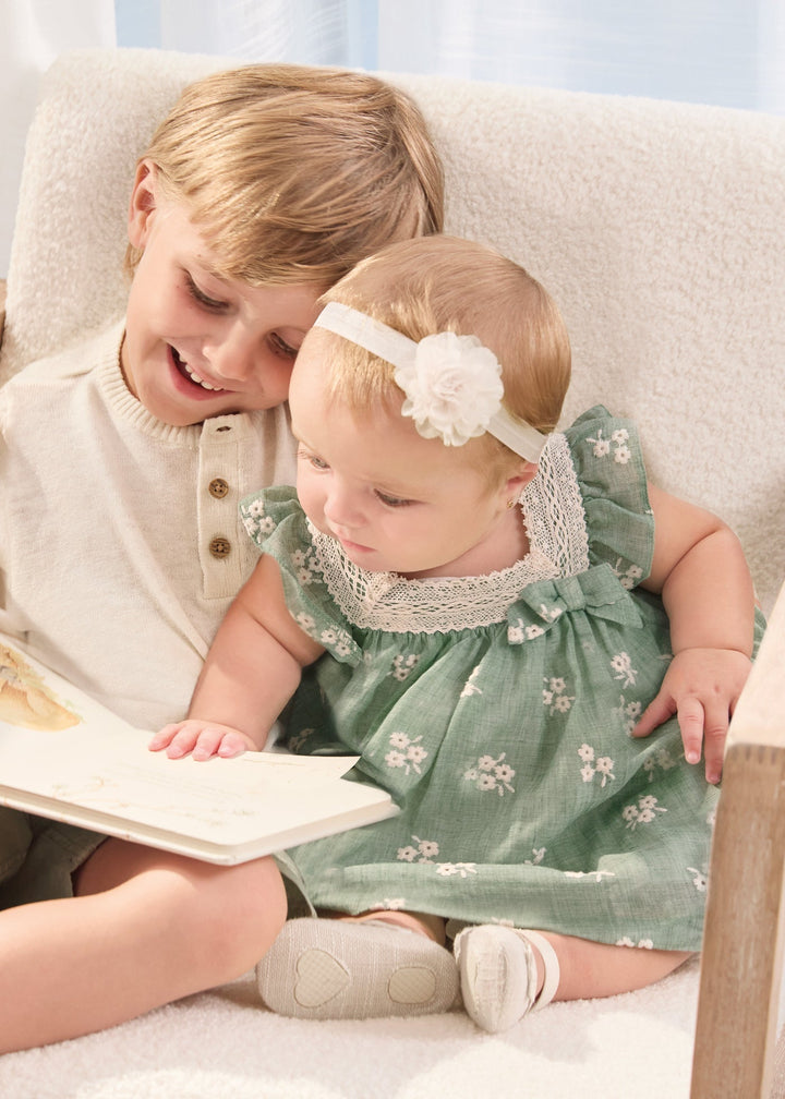 1827 - Embroidered dress for newborn girl - Eucalyptus - Be Chic