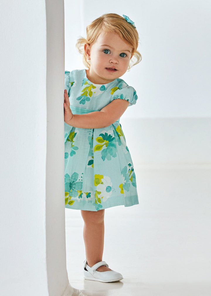 Mayoral Dress in anise for baby girls.