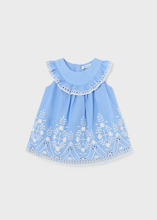 Mayoral Embroidered Dress in indigo for children.