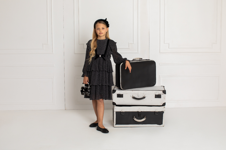 Patachou Girls Dress - Ivory Black Patachou