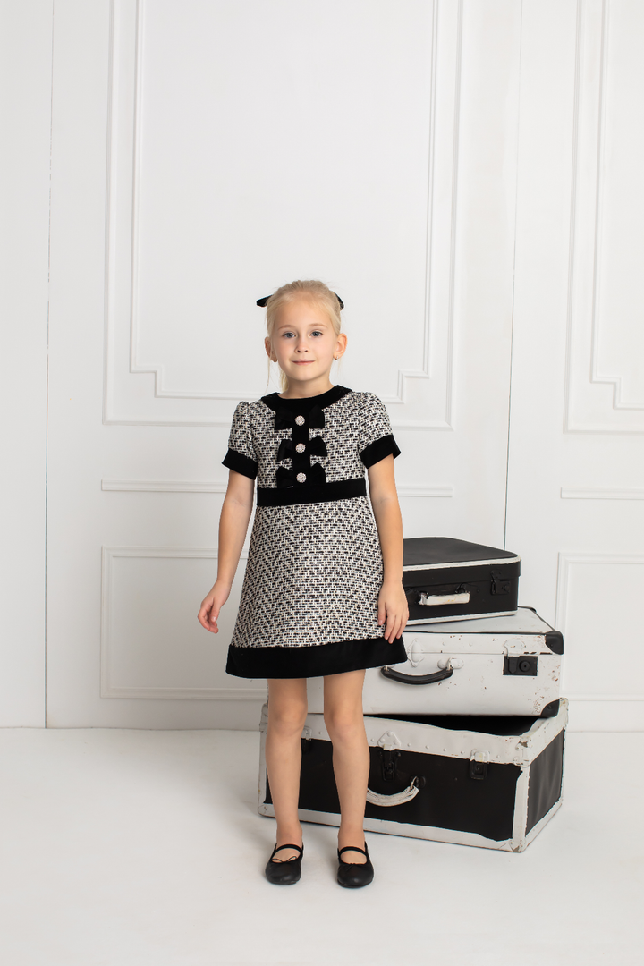 Patachou Girls Dress - Ivory Black Patachou