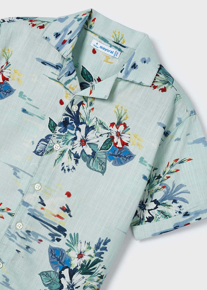 3114 - S/s buttondown shirt for boy - Botanic - Be Chic