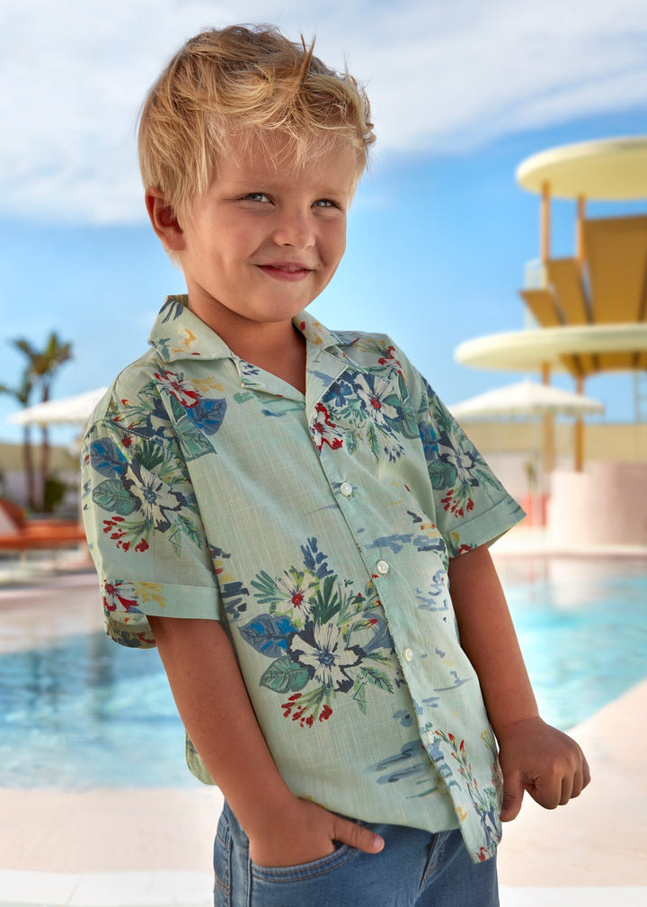 3114 - S/s buttondown shirt for boy - Botanic - Be Chic