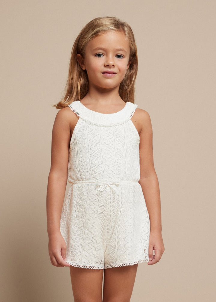 Chickpea Guipure Romper by Mayoral for Babies - Elegance in Detail at Kids Chic.