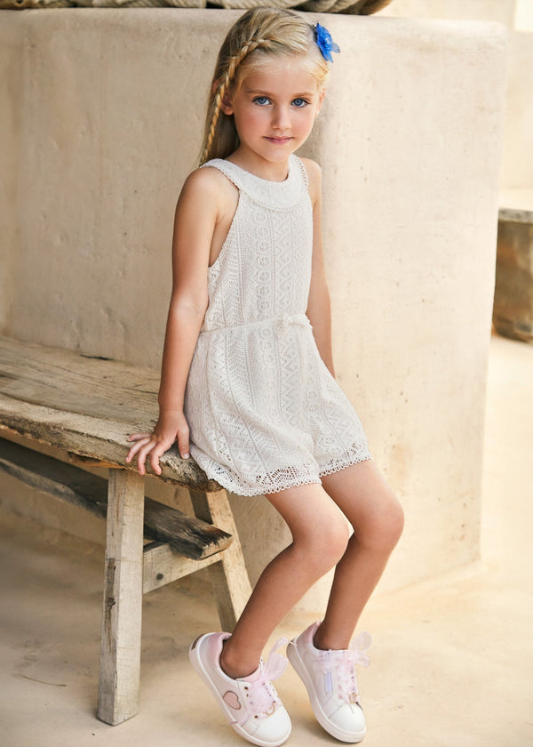 3862 - Guipure romper for girl - Chickpea - Kids Chic