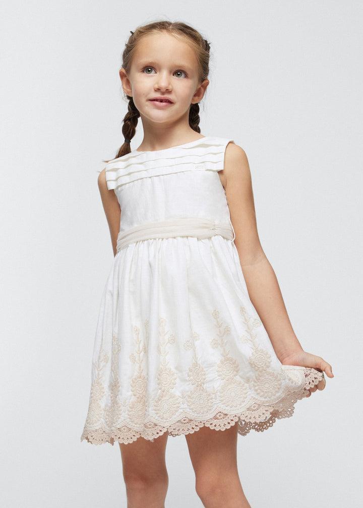 Natural Embroidered Dress for Girls by Mayoral - Delicate Details and Elegance at Kids Chic