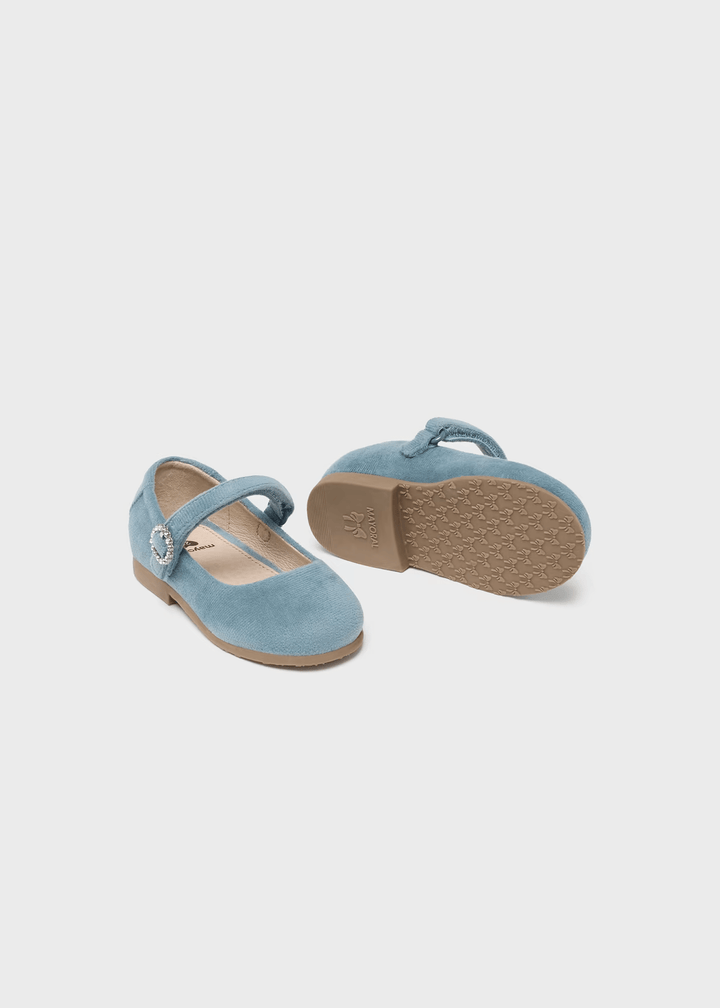 44391 - Velvet Mary Janes for girl - Lightblue - Be Chic