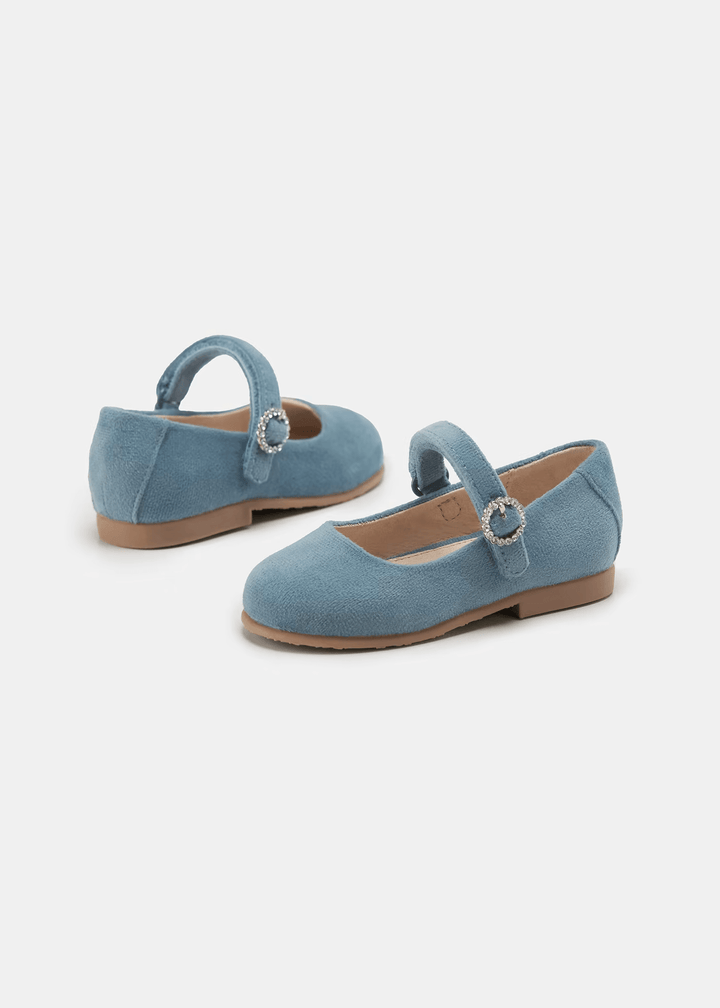 44391 - Velvet Mary Janes for girl - Lightblue - Be Chic