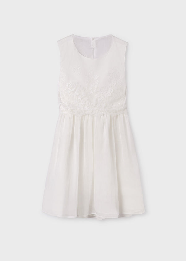6944 - Combined embroidered dress for teen girl - Natural - Be Chic