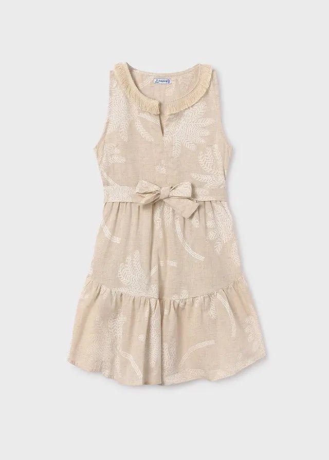 6955 - linen dress palm print t for Teen girl - Natural - Be Chic