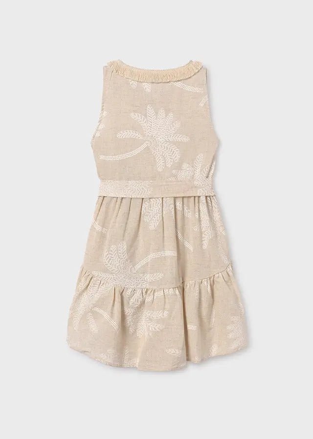 6955 - linen dress palm print t for Teen girl - Natural - Be Chic