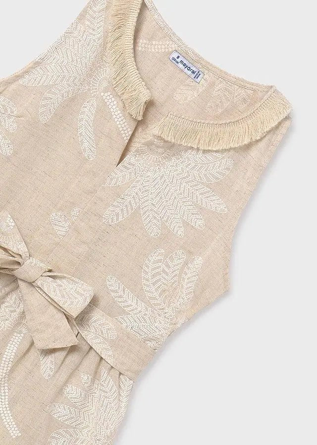 6955 - linen dress palm print t for Teen girl - Natural - Be Chic