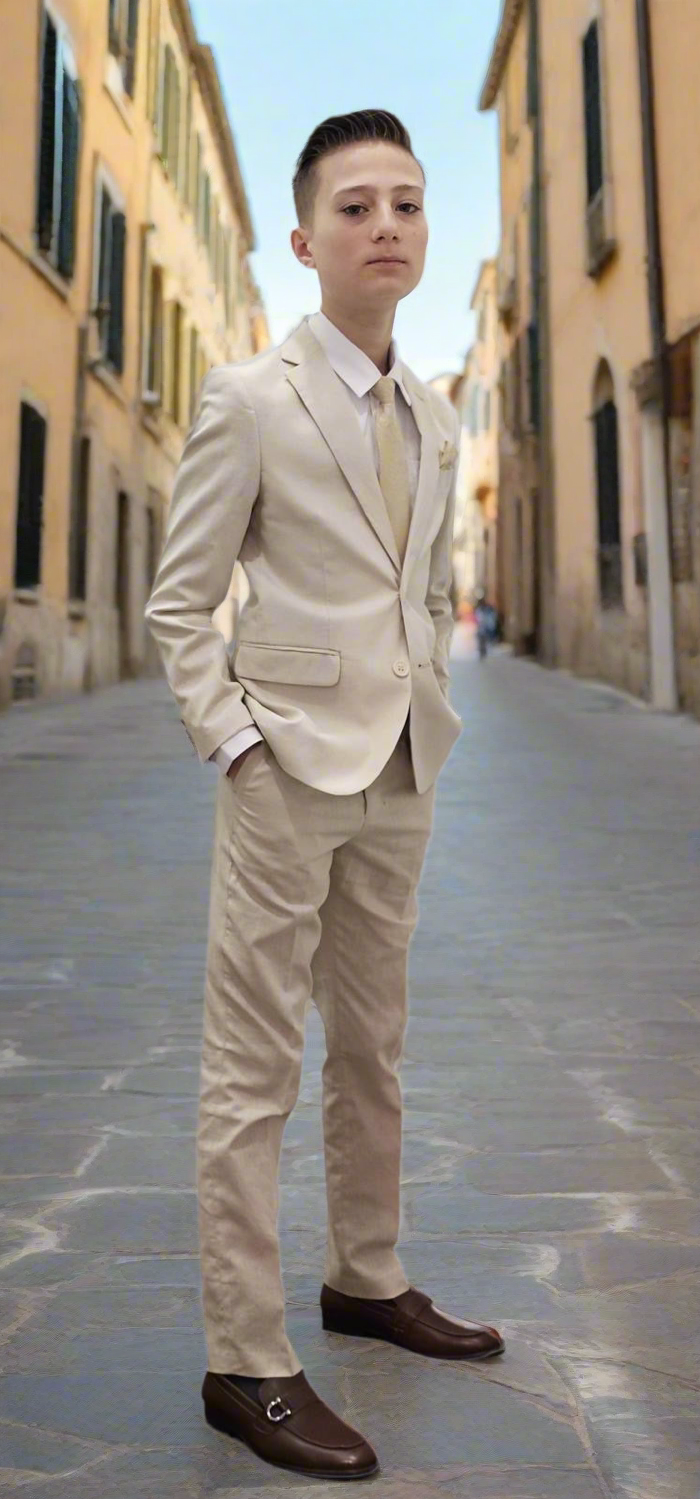 Bechic Halifax Kids’ Linen Beige Suit – Premium Italian Handmade Quality, Best Selling in Canada Be Chic