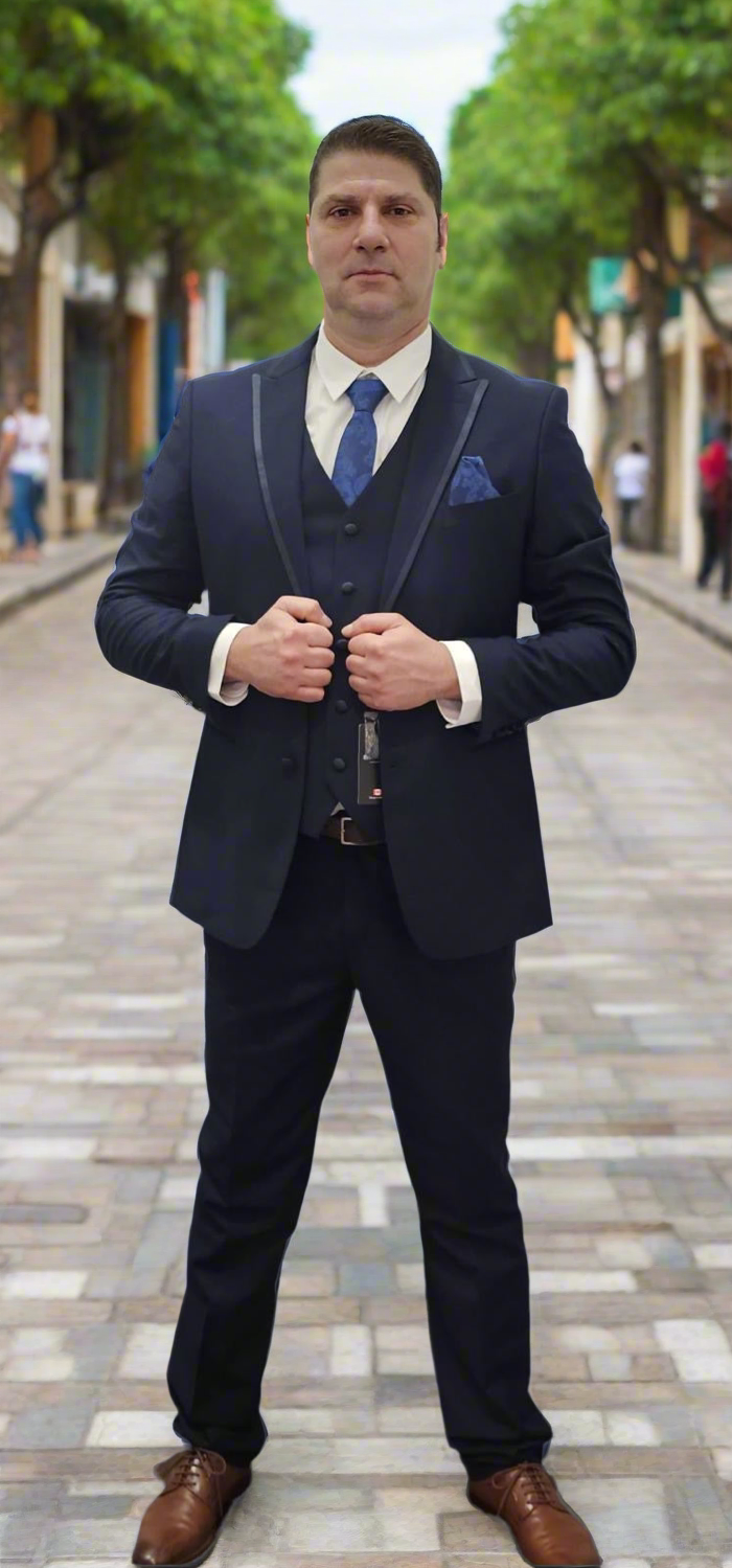 Mens Navy Paisley Pattern 6 Piece Suit - Made In Canada 🇨🇦 Be Chic