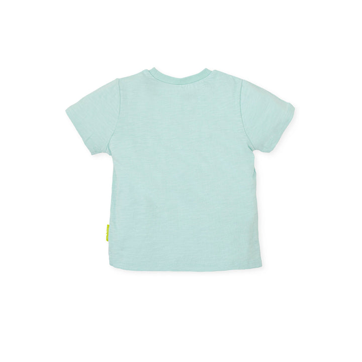 Bright lime green B Kickball knitted t-shirt for children featuring a playful kickball graphic on the front.