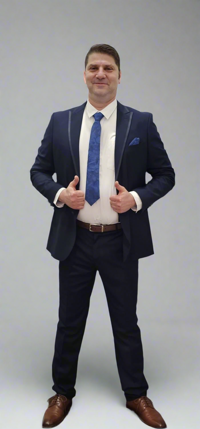 Mens Navy Paisley Pattern 6 Piece Suit - Made In Canada 🇨🇦 Be Chic