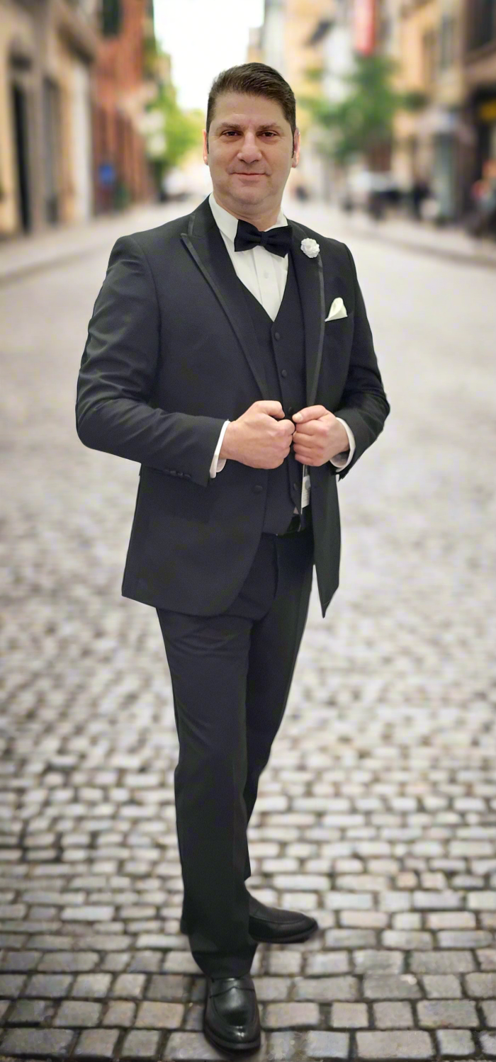 Mens Black Paisley Pattern 6 Piece Suit - Made In Canada 🇨🇦 Be Chic