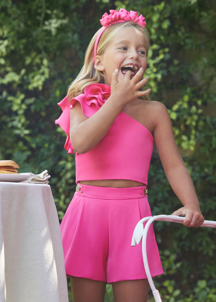 Fluid crepe shorts set - Fuchsia - Kids Chic