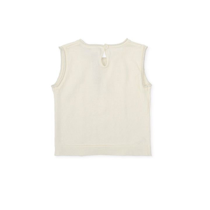 Soft and cozy chemical white Kendo knitted jumper for kids, perfect for cooler summer evenings with a comfortable fit.