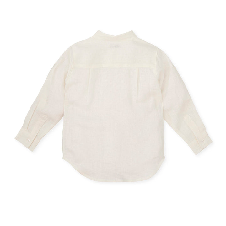 Chemical white Kendo woven shirt for children, perfect for formal or casual summer occasions with its crisp, clean look.