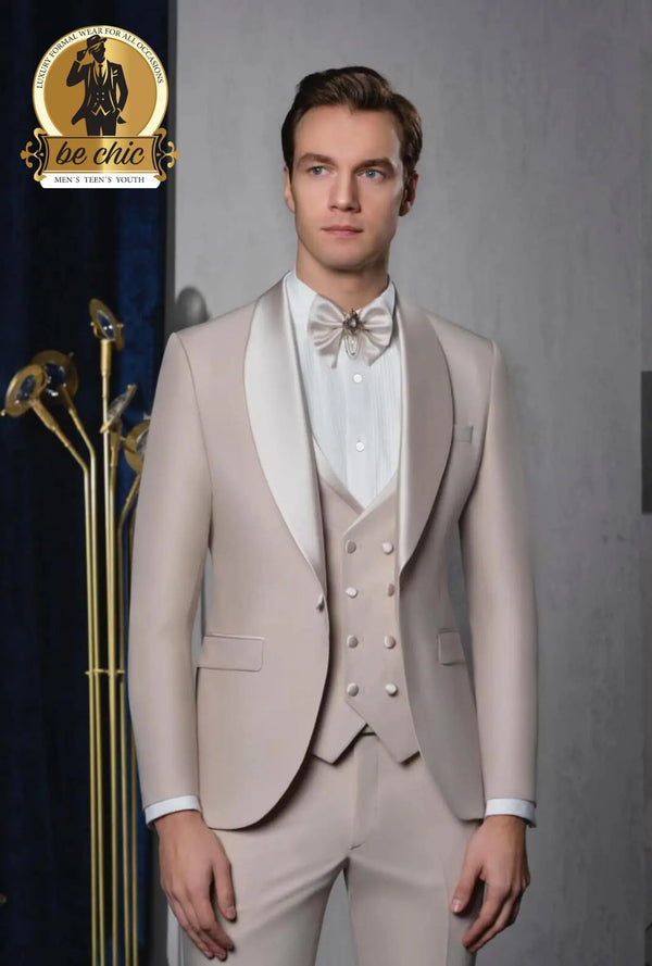 Men Beige classic tuxedo of 6 pieces. | 🧵Proudly designed in Italy Prince Kyle