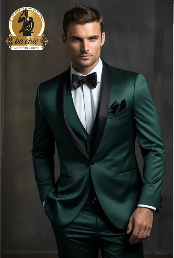 Men Dark Green classic tuxedo of 6 pieces. | 🧵Proudly designed in Italy Prince Kyle