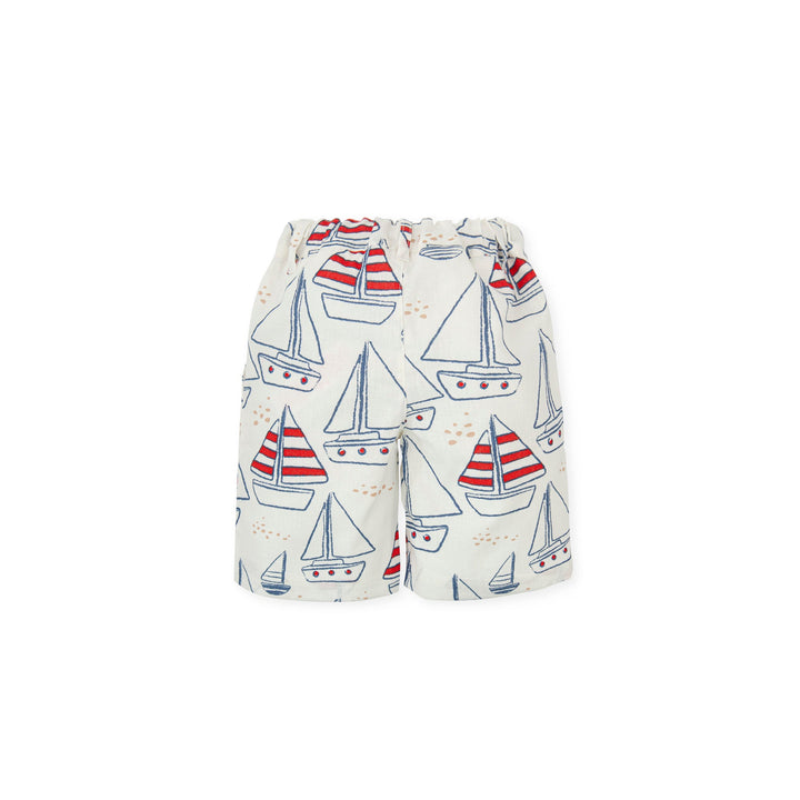 Navy blue woven Bermuda shorts from Tutto Piccolo, designed for boys, combining style and comfort, perfect for summer adventures or casual outings.