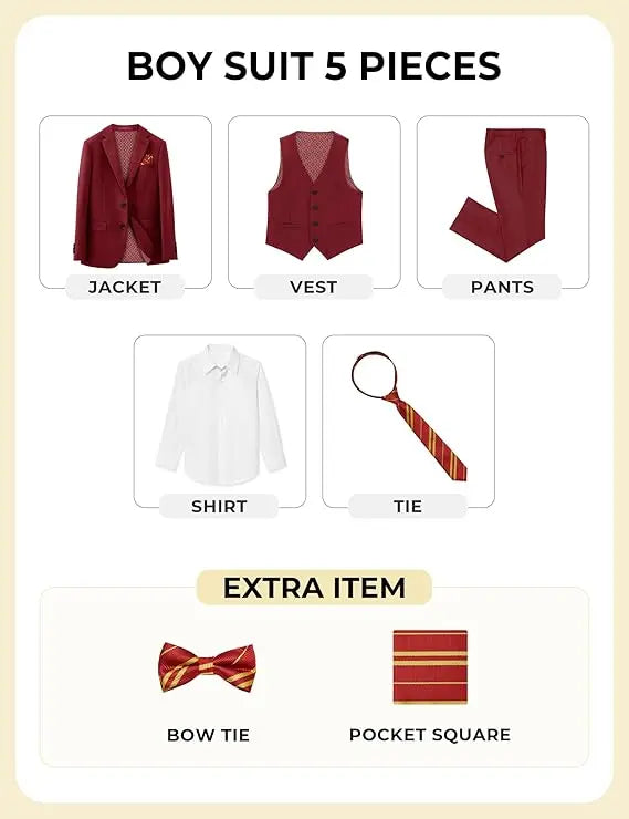 Suit for boys: 5 pieces Set - burgundy 🪡 🧵Proudly made in Canada 🇨🇦 Kids Chic