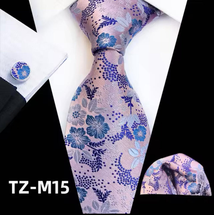 Light Lavender Floral Men's Tie - Pocket Square & Cufflinks Be Chic