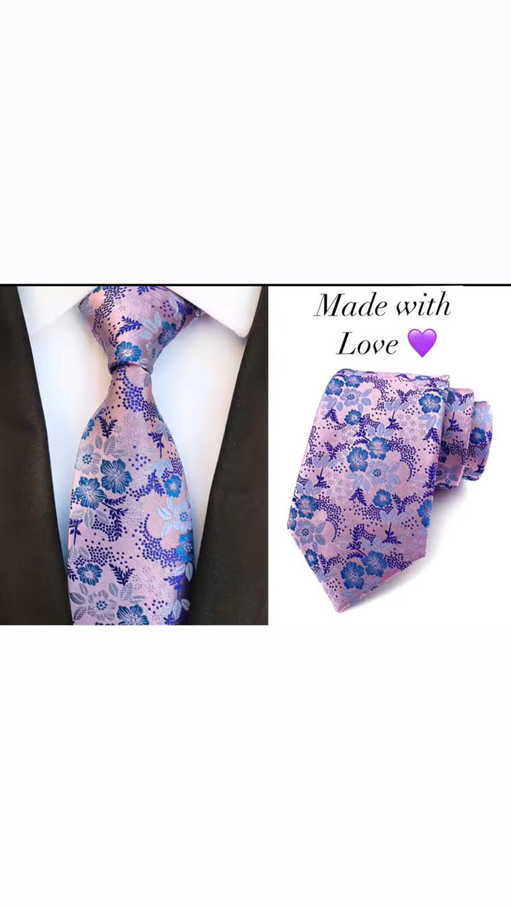 Light Lavender Floral Men's Tie - Pocket Square & Cufflinks Be Chic