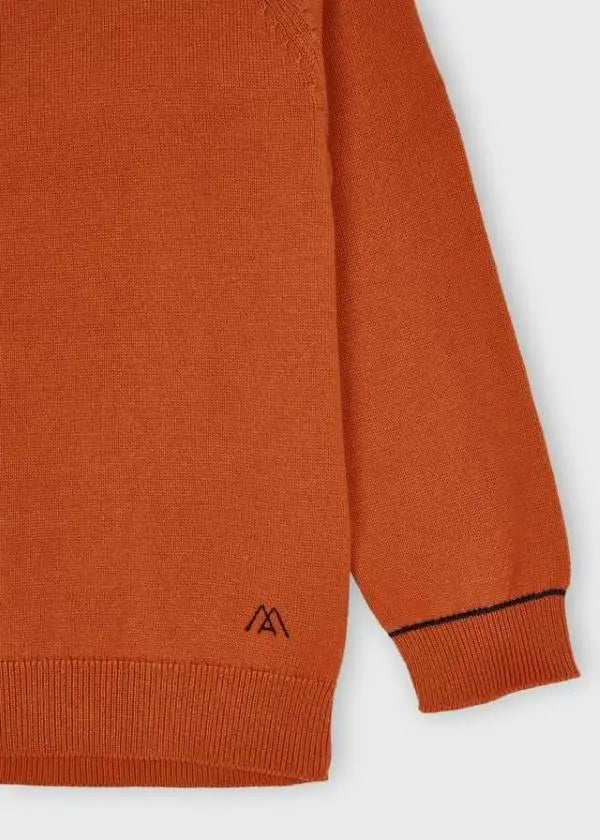 Basic cotton sweater w/round for boy - Orange - Be Chic
