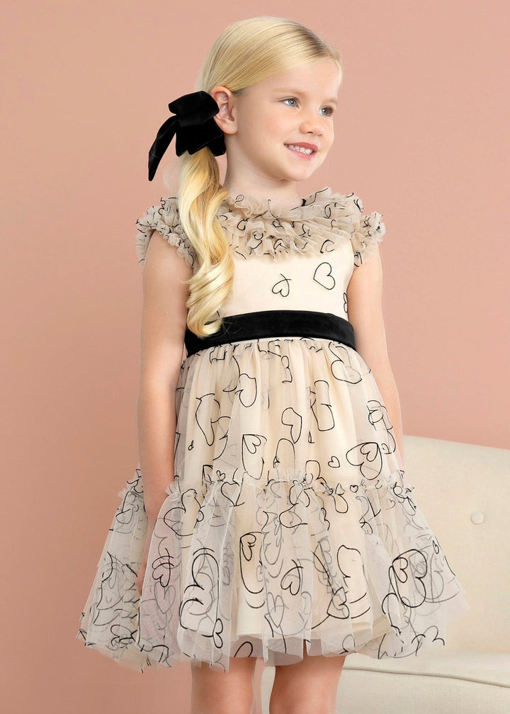 Black Hearts Flocked Tulle Dress - Be Chic