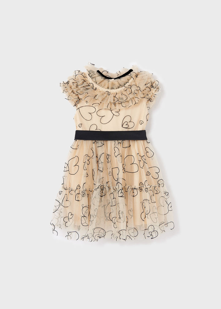 Black Hearts Flocked Tulle Dress - Be Chic
