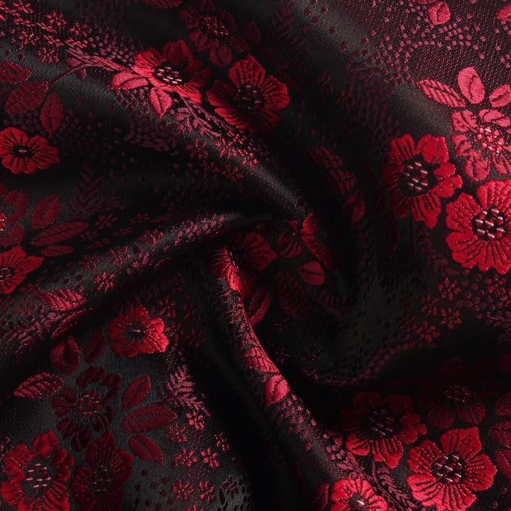 Black & Red Floral Men's Tie - Pocket Square & Cufflinks - Be Chic