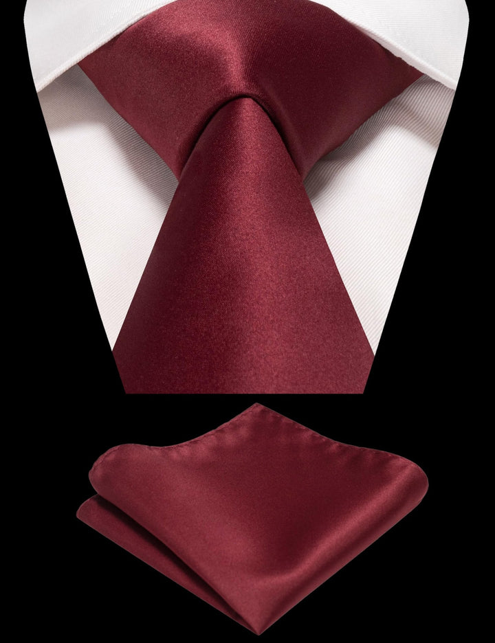 Burgundy Tie and Pocket Square Set for Men - Be Chic