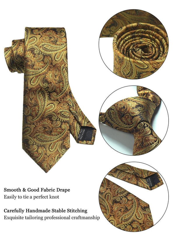 Gold Floral Men's Tie - Pocket Square & Cufflinks Be Chic