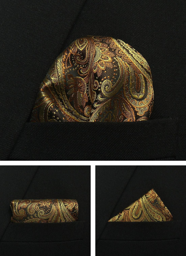 Gold Floral Men's Tie - Pocket Square & Cufflinks Be Chic