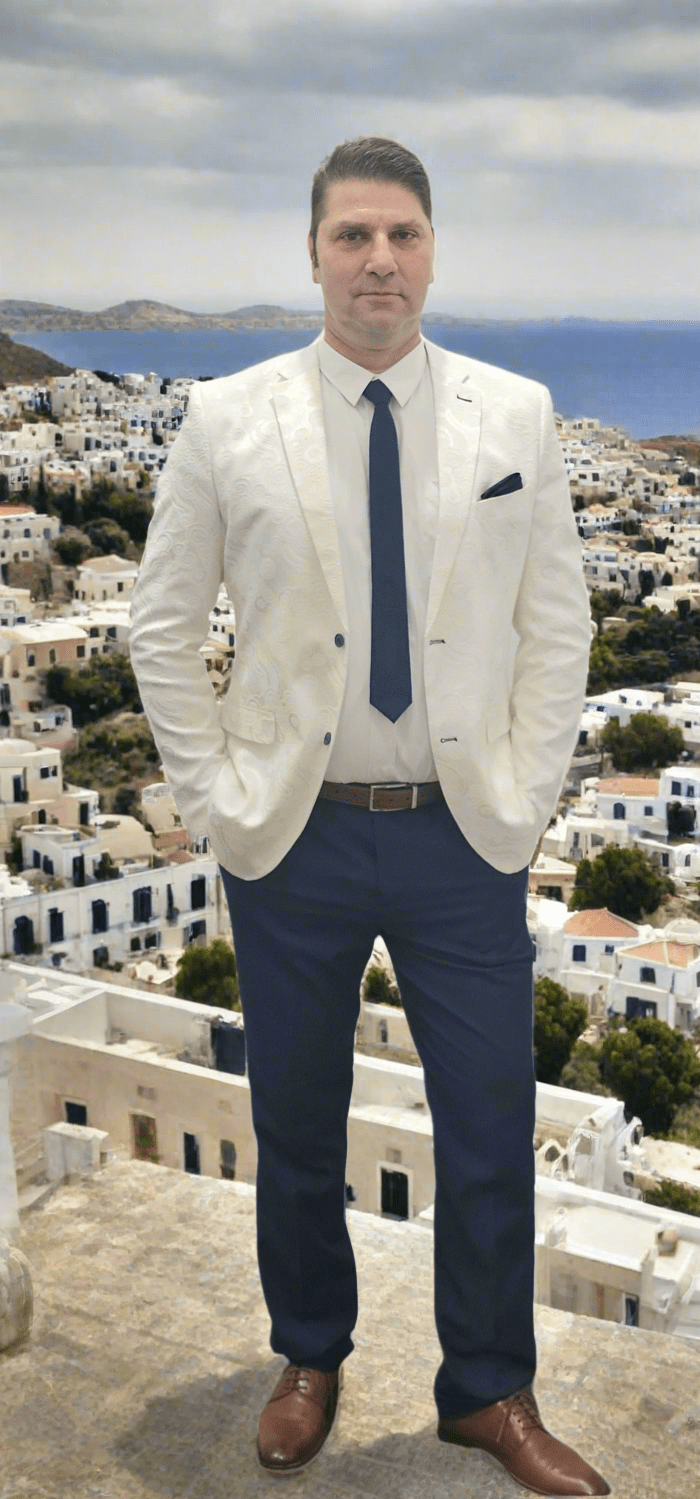 Luxury Hand Made Suit - Mens 6 Piece White Paisley Pattern Suit - With Black Pants - Made In Canada 🇨🇦 - Be Chic