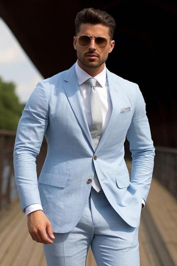 Men's Light Blue 5 Piece Suit - Perfect for Prom and other Formal Events. (No Vest) - Be Chic