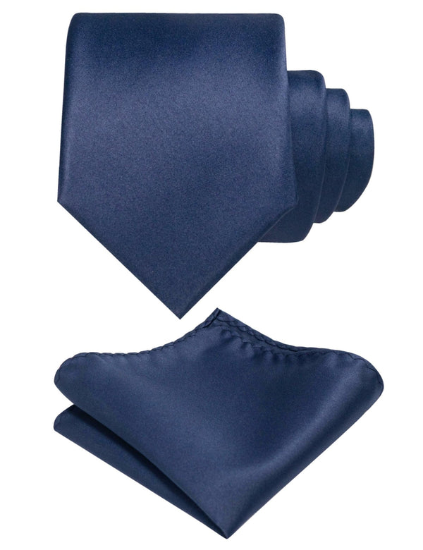 Navy Blue Tie and Pocket Square Set for Men - Be Chic