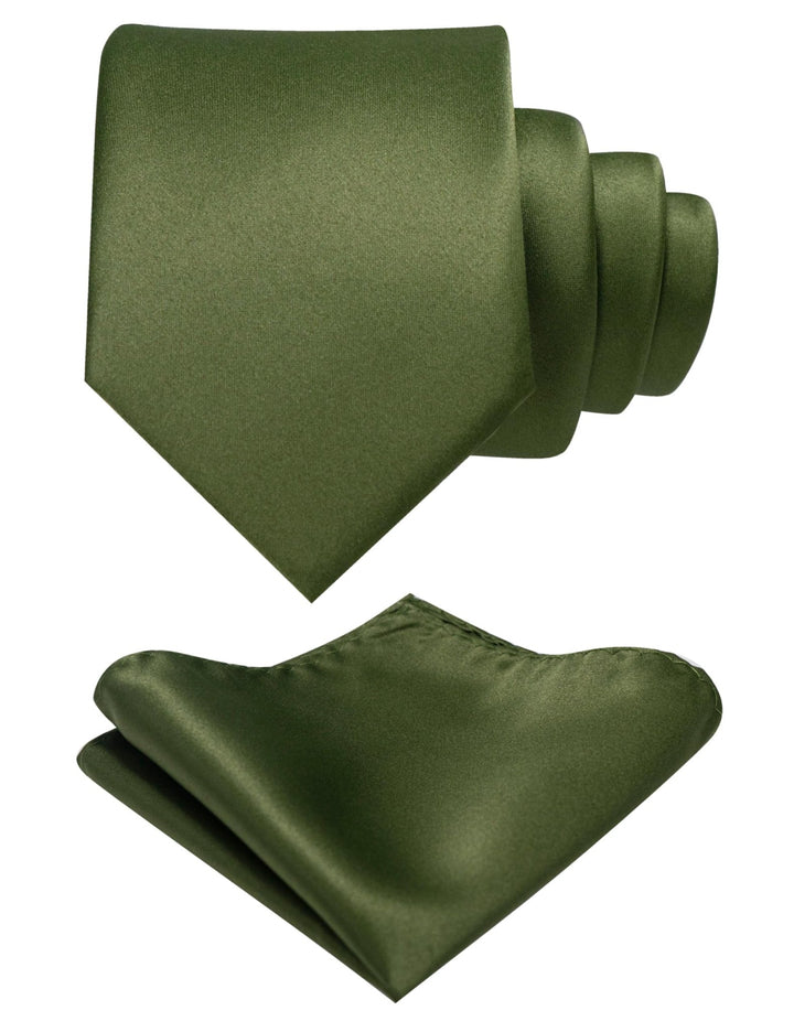 Olive Green Tie and Pocket Square Set for Men - Be Chic