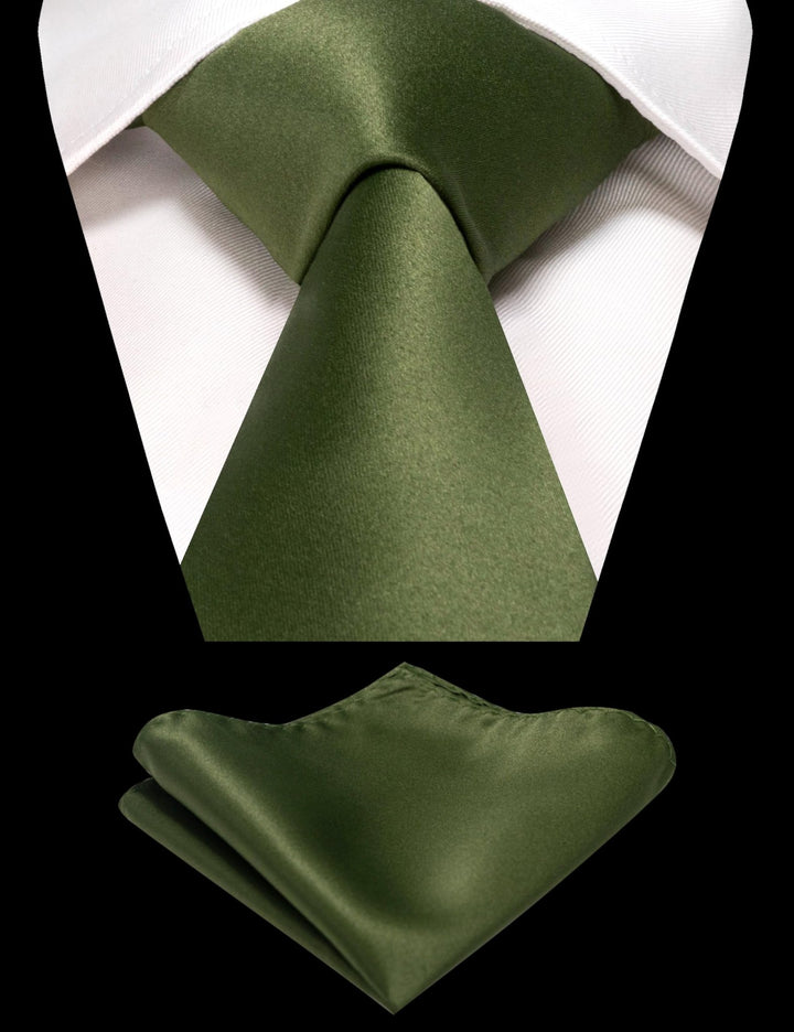 Olive Green Tie and Pocket Square Set for Men - Be Chic